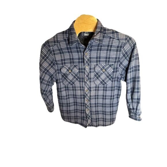 Levis Brown & Tan Plaid Quilted Lined Men's Flannel‎ Shirt Shacket Lg w/Pockets - Picture 1 of 8